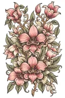 3 fleur de lis and magnolia flower & branch tattoo design idea