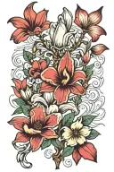 3 fleur de lis and magnolia flower & branch tattoo design idea