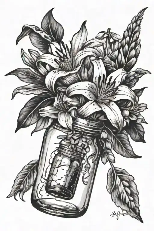 lily and Heather coming out of a jar tattoo design idea