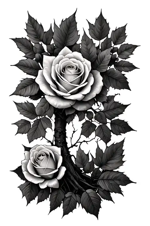 tree,rose and maple leaf wrapped tattoo design idea