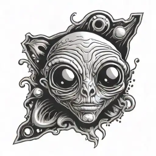 cute alien face with "stay weird" line below it tattoo design idea