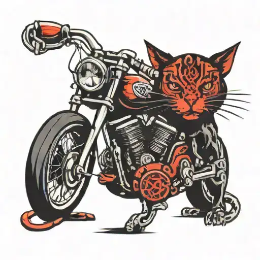 black and red motorhead logo with cat instead of pig tattoo design idea