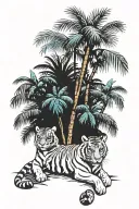 tiger surrounded by palms tree tattoo design idea