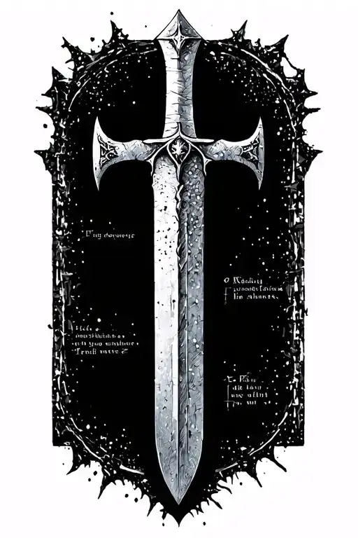 A foggy graveyard of giant swords, each marking the fall of a forgotten knight tattoo design idea