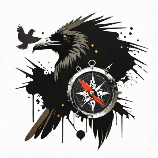 compass raven tattoo design idea