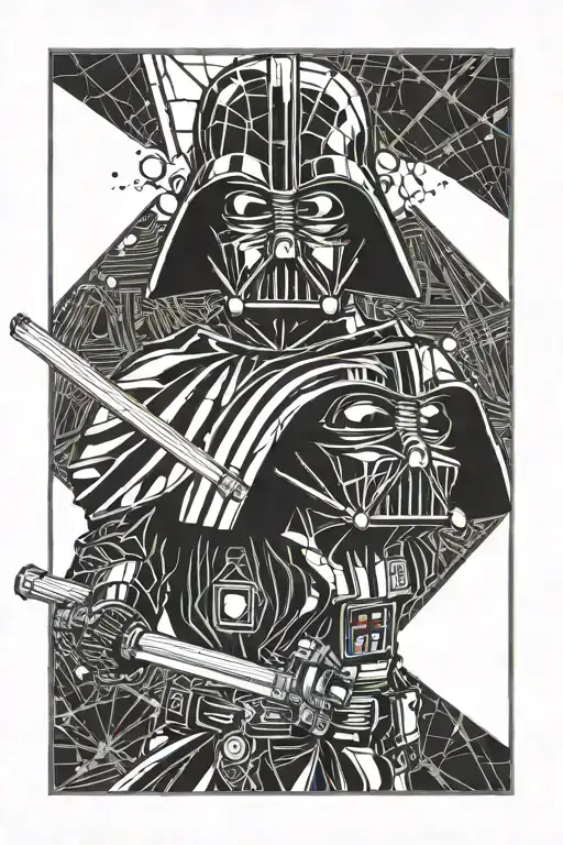 smashed  Vader with lightsaber tattoo design idea