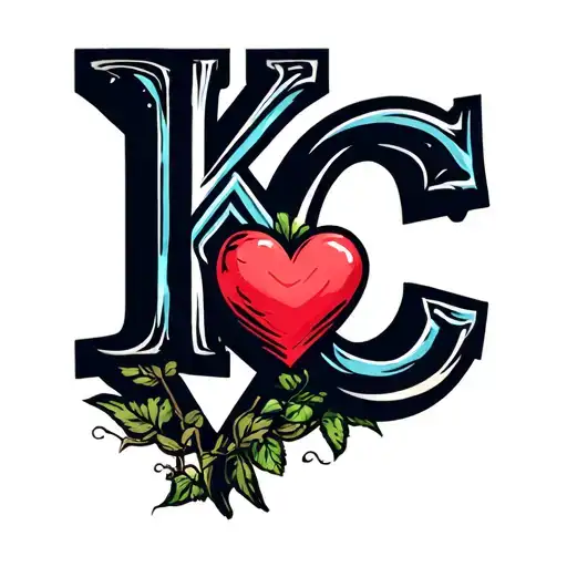 Letters K and C with a heart tattoo design idea
