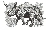 Nigerian pattern back tattoo with a rhino in the center tattoo design idea