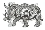 Nigerian pattern back tattoo with a rhino in the center tattoo design idea