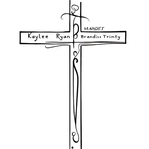 cross made with the names Kaylee, Ryan, Brandis, and Trinity tattoo design idea