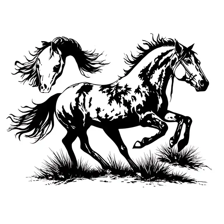 sagebrush with running horse's silhouette tattoo design idea
