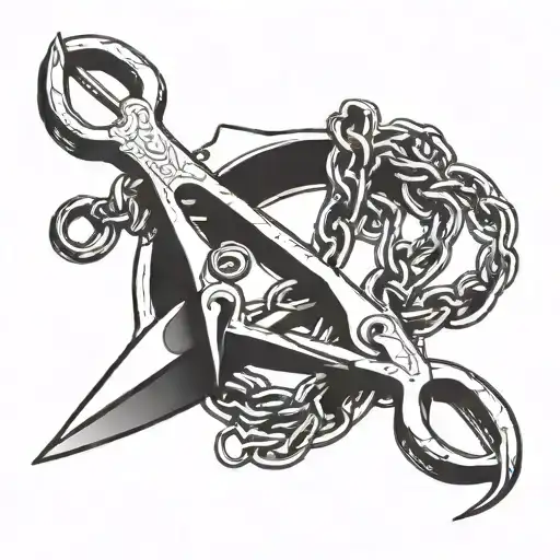 a pair of scissors cutting through 1 of 2 thick chains  tattoo design idea