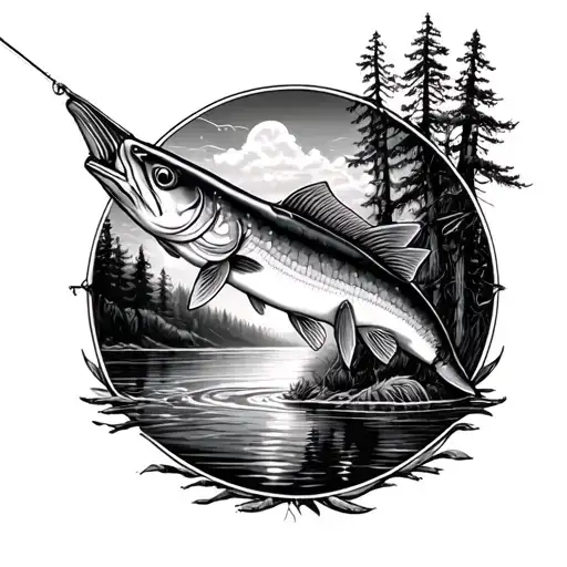 fishing forest mother  tattoo design idea