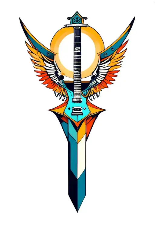 synthesizer cirquit geometric design under knee color dagger tattoo design idea