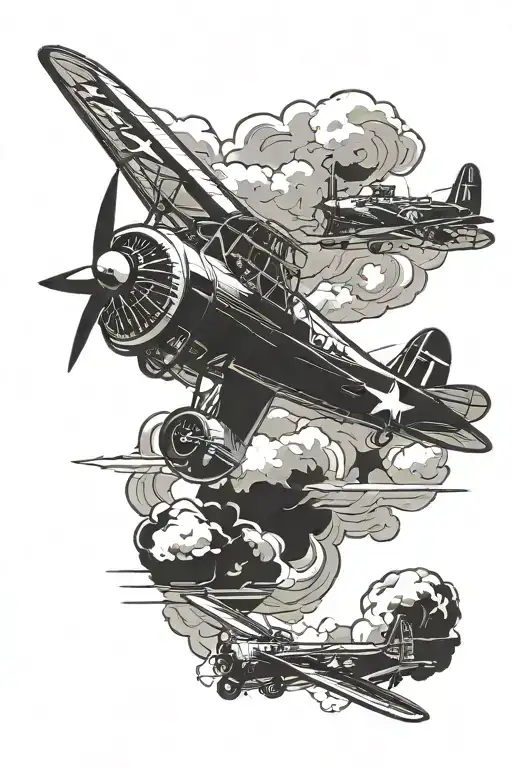 silhouette of a world war 2 airplane flying tattoo design idea