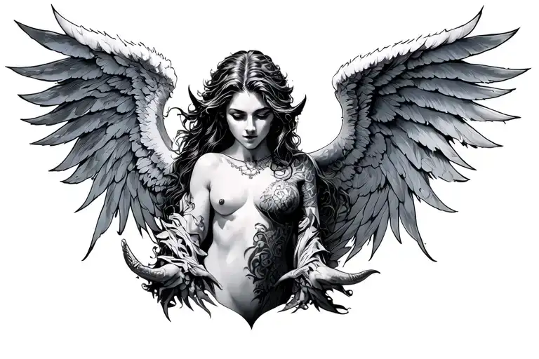 angel half demon tattoo design idea