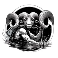 aries ram scuba diver exploring the depths tattoo design idea