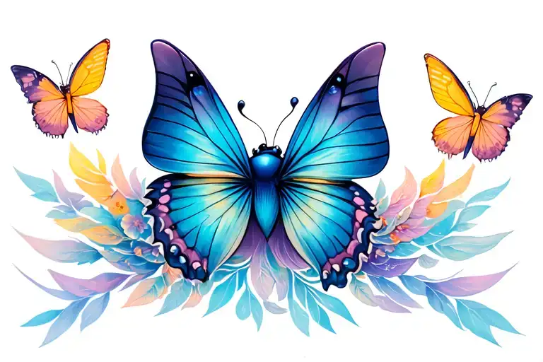 stitch looking up at heaven at a butterfly flying away tattoo design idea