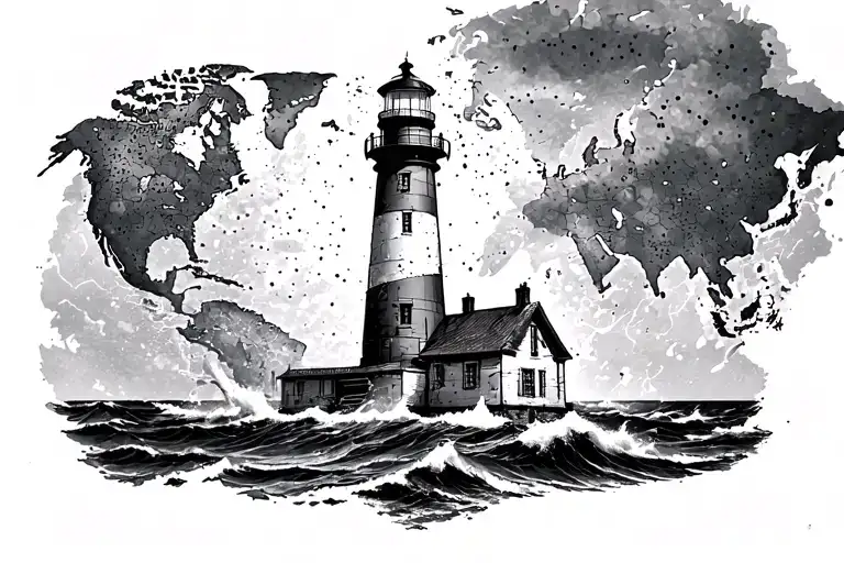 lighthouse coming out of a nautical map tattoo design idea