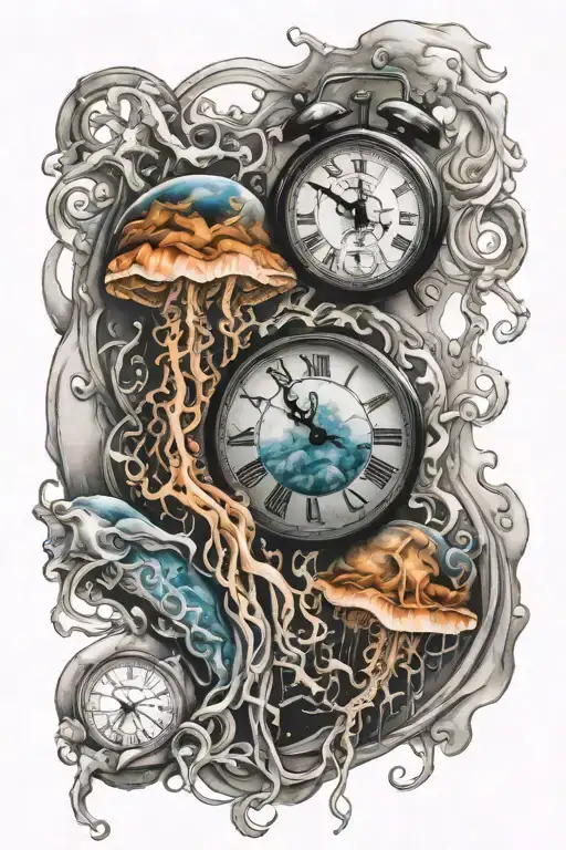 jellyfish and dissolving clock tattoo design idea