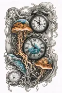 jellyfish and dissolving clock tattoo design idea