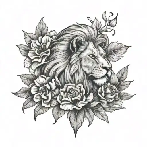 Lion with name Leo and gladious and poppy flower with bible verse 1 Samuel 1:27 tattoo design idea