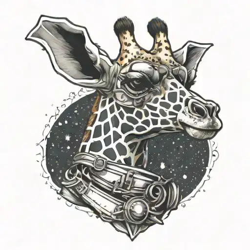 giraffe with an astronot helmet tattoo design idea
