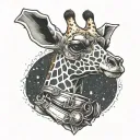 giraffe with an astronot helmet tattoo design idea