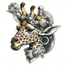 giraffe with an astronot helmet tattoo design idea