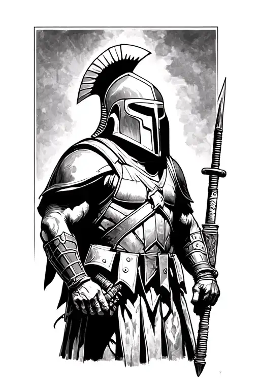 spartan solider with DiMarco below him tattoo design idea