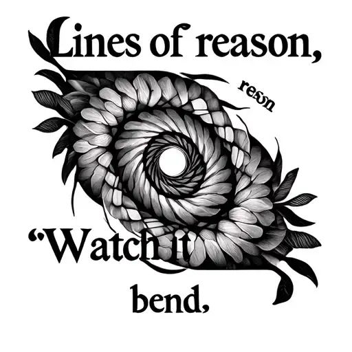 fibonacci spiral quote "  Lines of reason, Watch it bend" geometric pattern & foliage tattoo design idea