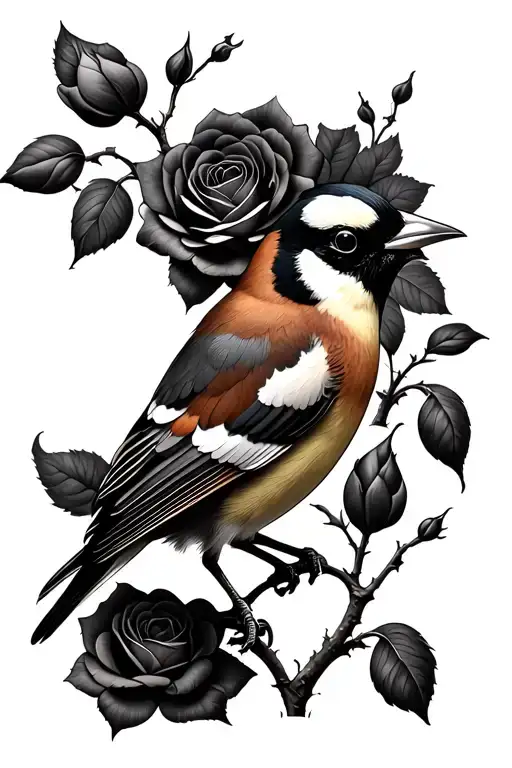 Goldfinch and roses tattoo design idea