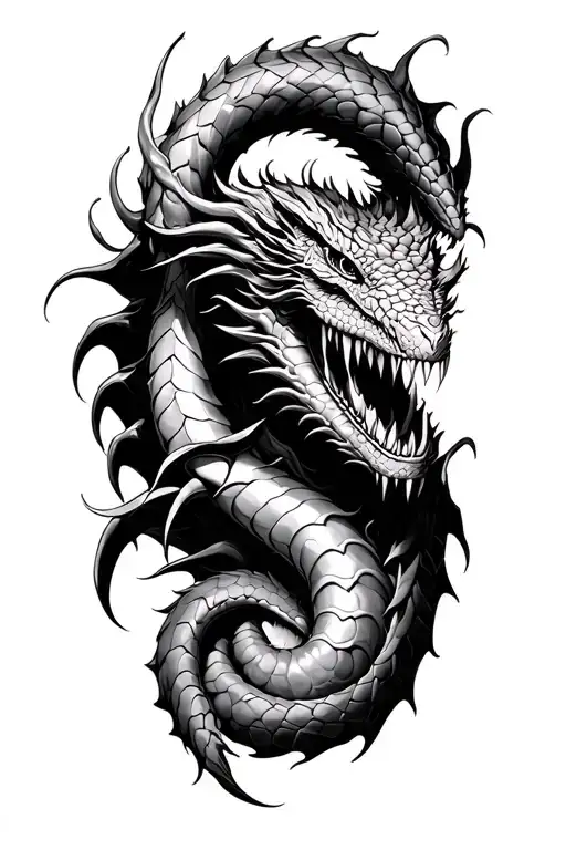 a baddie and jormungandr tattoo design idea