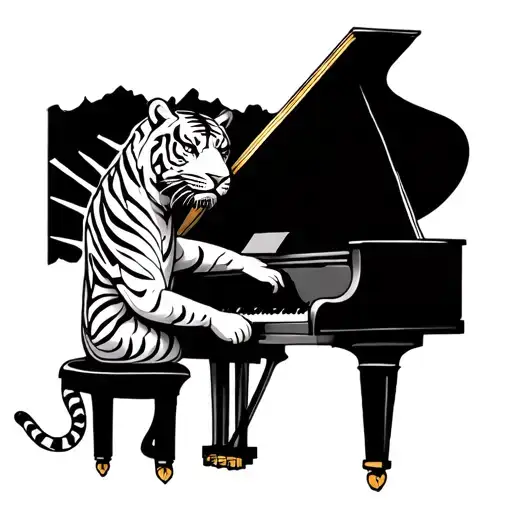 tiger is playing a piano tattoo design idea