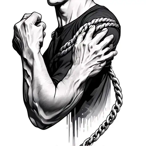 silver rope chain on tricep down to elbow  tattoo design idea