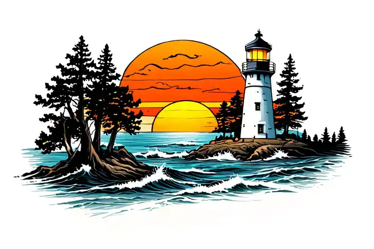 Lighthouse sunrise tattoo design idea