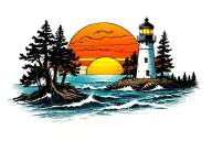 Lighthouse sunrise tattoo design idea