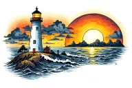 Lighthouse sunrise tattoo design idea