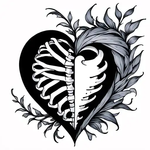 forever too late ribcage with half a heart shape inside tattoo design idea