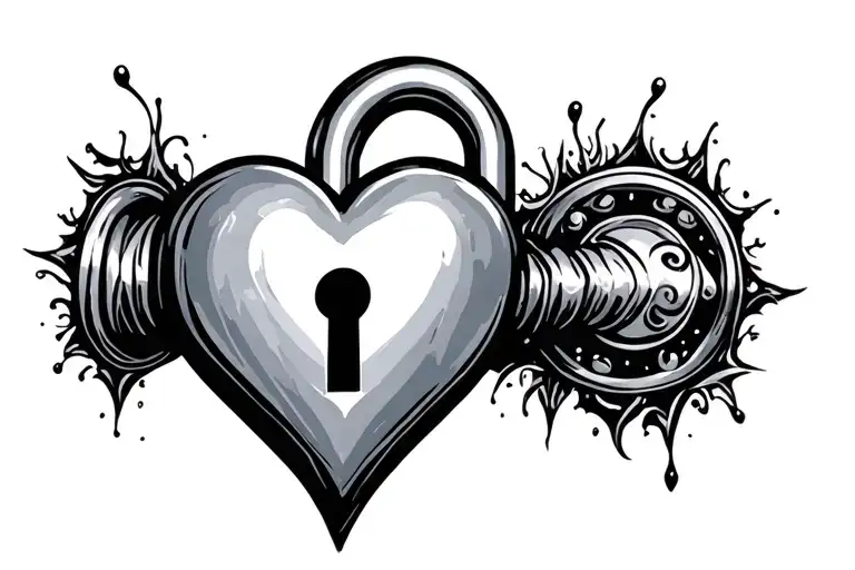 333 in heart shaped lock tattoo design idea