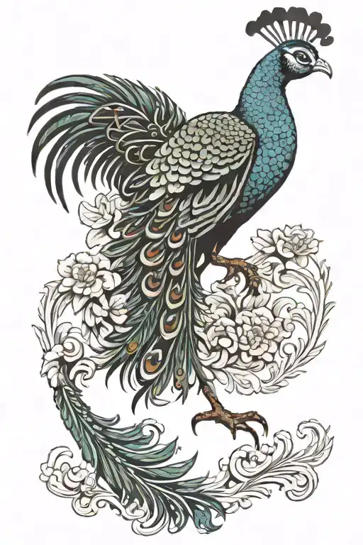 I would like a "littlewoods" family crest featuring a wild peacock, a side profile of a realistic looking bull tattoo design idea