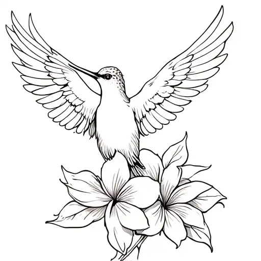 phoenix hummingbird with outstretched wings and frangipani flower tattoo design idea