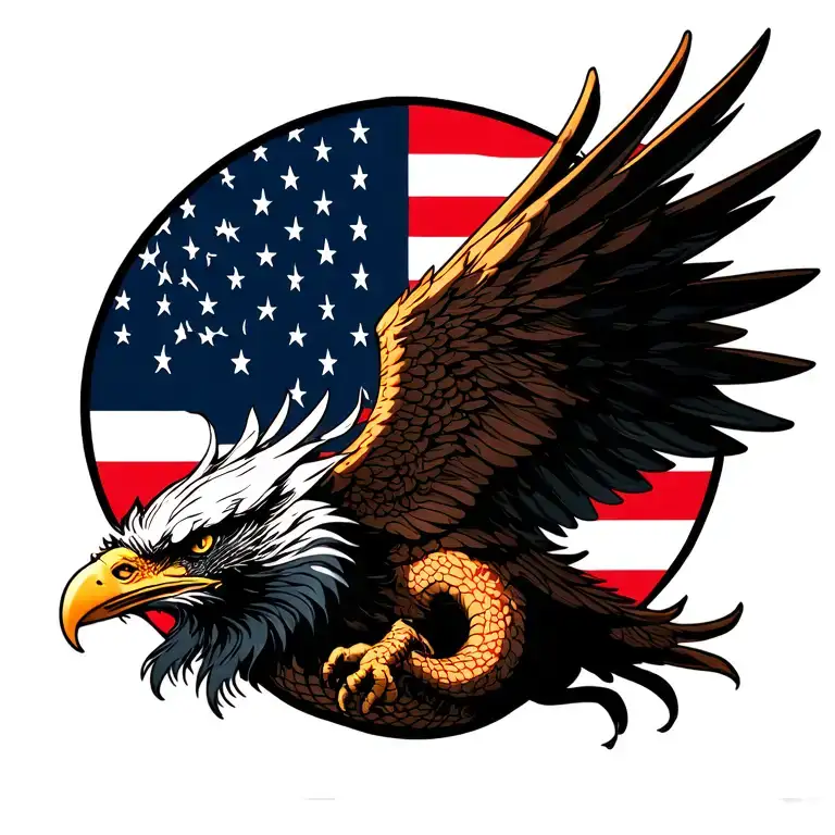 American flag inside the wings of a eagle dragon tattoo design idea