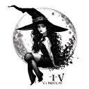 "IV - V - MMXIV" sexy witch silhouette over full moon tattoo design idea