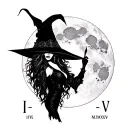 "IV - V - MMXIV" sexy witch silhouette over full moon tattoo design idea