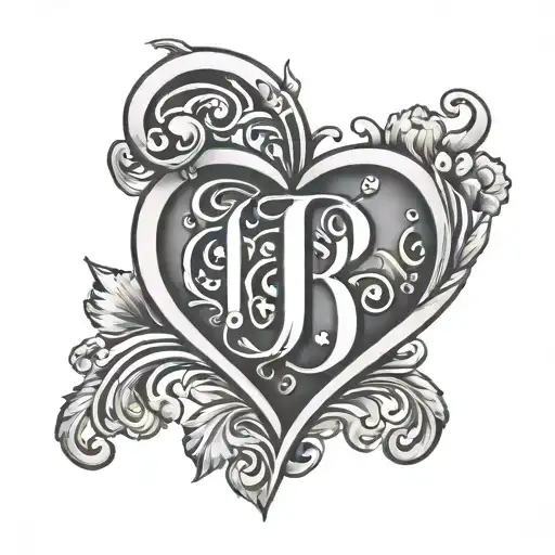 simple elegant monogram with the letters J on the left T in the middle and B on the right over lapping a heart design tattoo design idea
