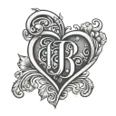 simple elegant monogram with the letters J on the left T in the middle and B on the right over lapping a heart design tattoo design idea