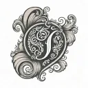 simple elegant monogram with the letters J on the left T in the middle and B on the right over lapping a heart design tattoo design idea