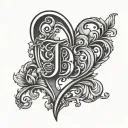 simple elegant monogram with the letters J on the left T in the middle and B on the right over lapping a heart design tattoo design idea