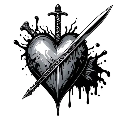 heart with a dagger in the middle with blood dripping tattoo design idea